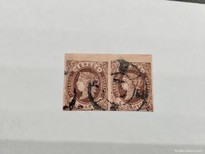 Sellos: ESPAÑA - 1862 - ISABEL II - EDIFIL 58A - TIPO II - PAREJA - RUEDA DE CARRETA